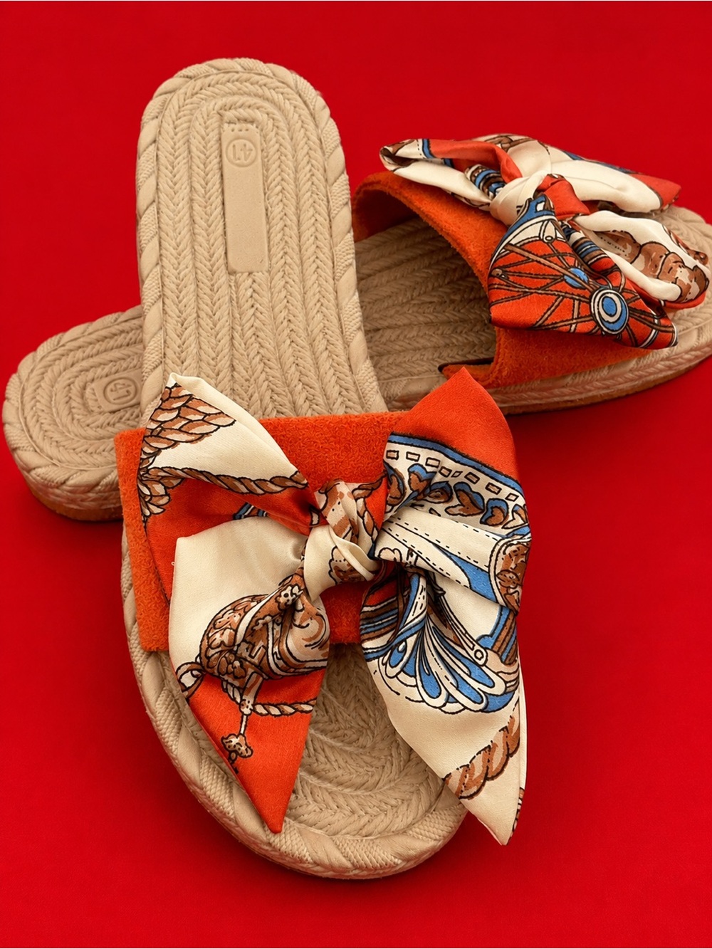 Orange Bow Slide Sandals - Women
